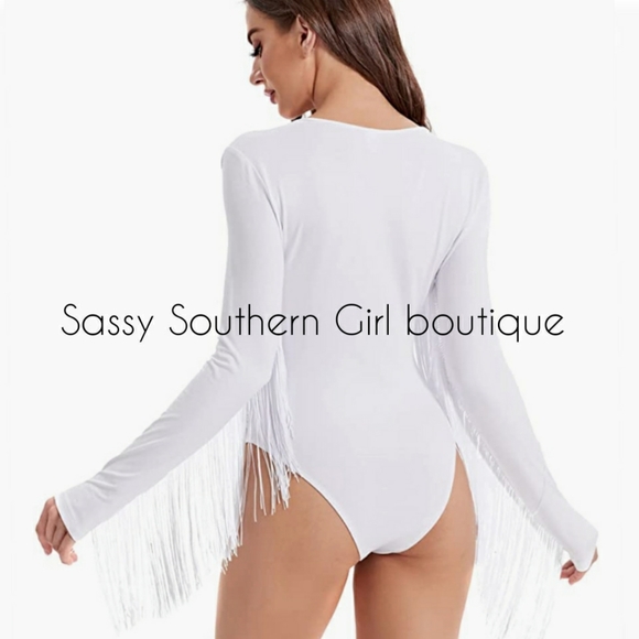 ⭐🆕 Fringe Boho western white fringe bodysuit - Picture 7 of 10